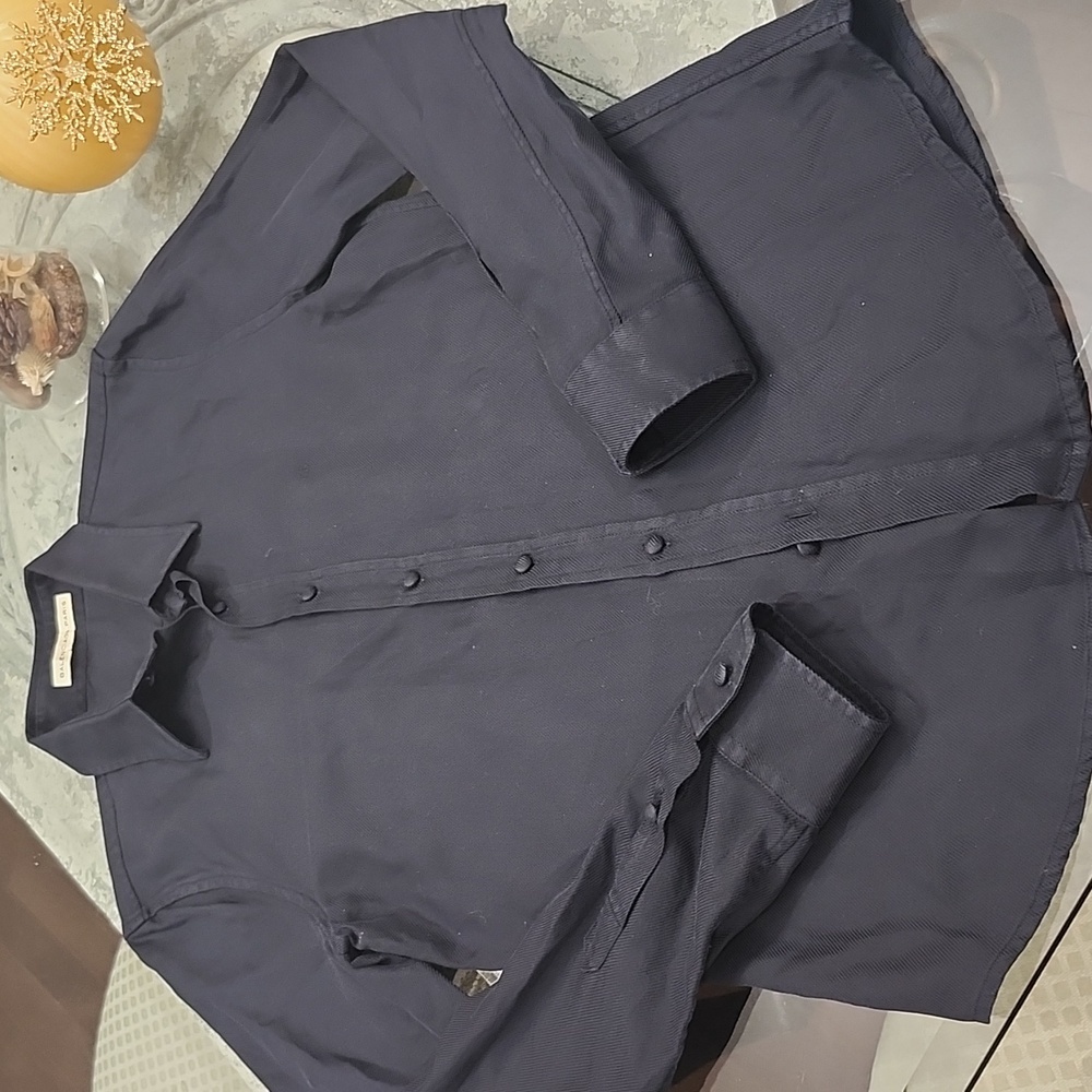 Balenciaga Blue Embroidered Casual Button Down Shirt Small Logo